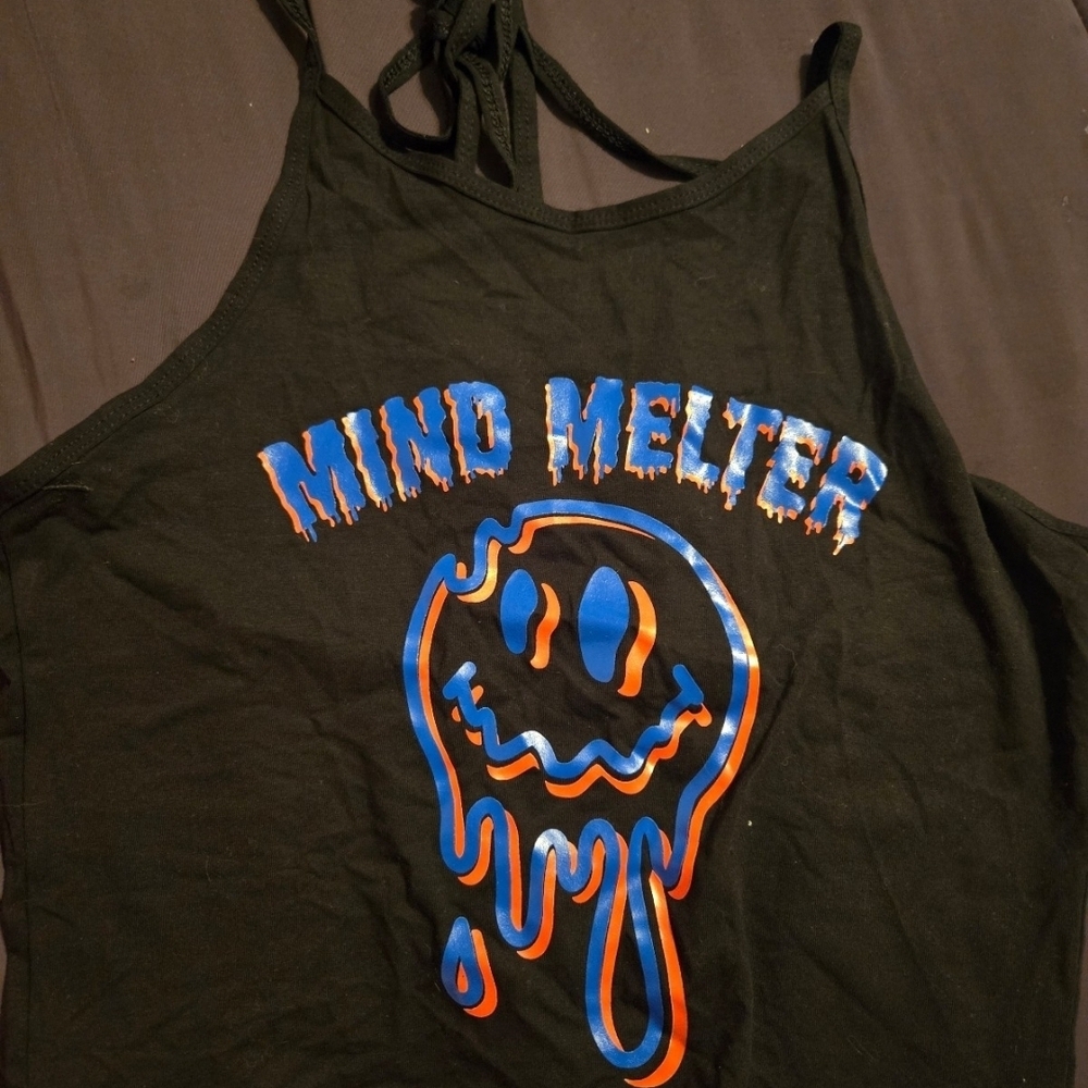 Too Fast Black Tank Top with Blue and Orange Design